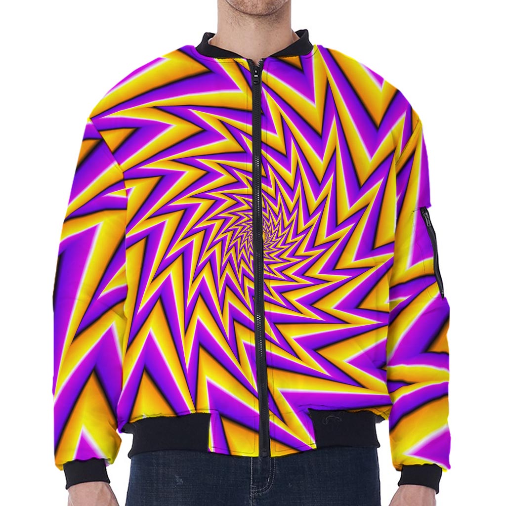 Yellow Big Bang Moving Optical Illusion Zip Sleeve Bomber Jacket