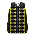 Yellow Black And Blue Argyle Print 17 Inch Backpack