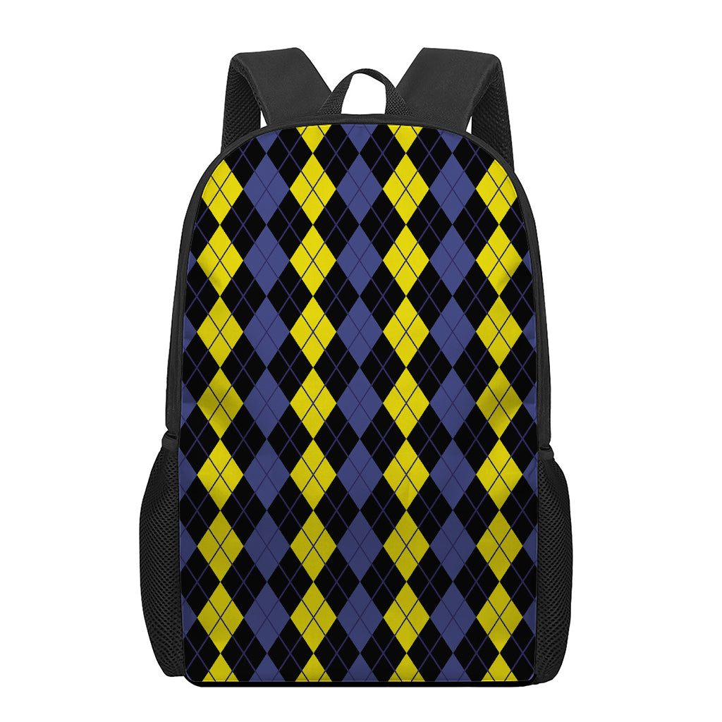 Yellow Black And Blue Argyle Print 17 Inch Backpack