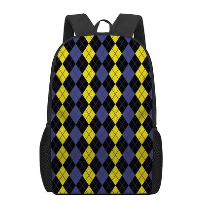 Yellow Black And Blue Argyle Print 17 Inch Backpack