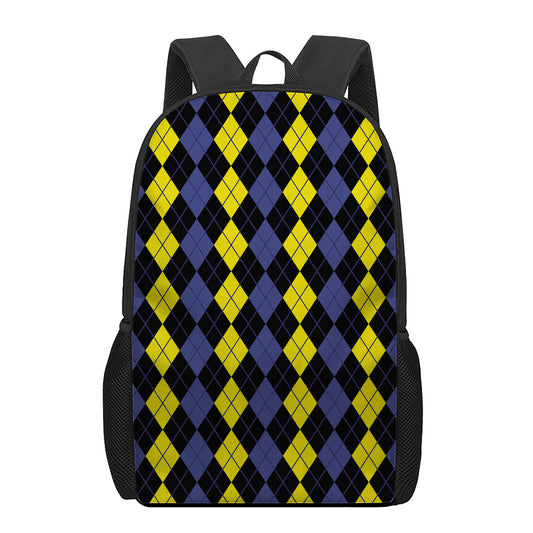 Yellow Black And Blue Argyle Print 17 Inch Backpack
