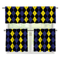 Yellow Black And Blue Argyle Print 3 Piece Kitchen Curtains