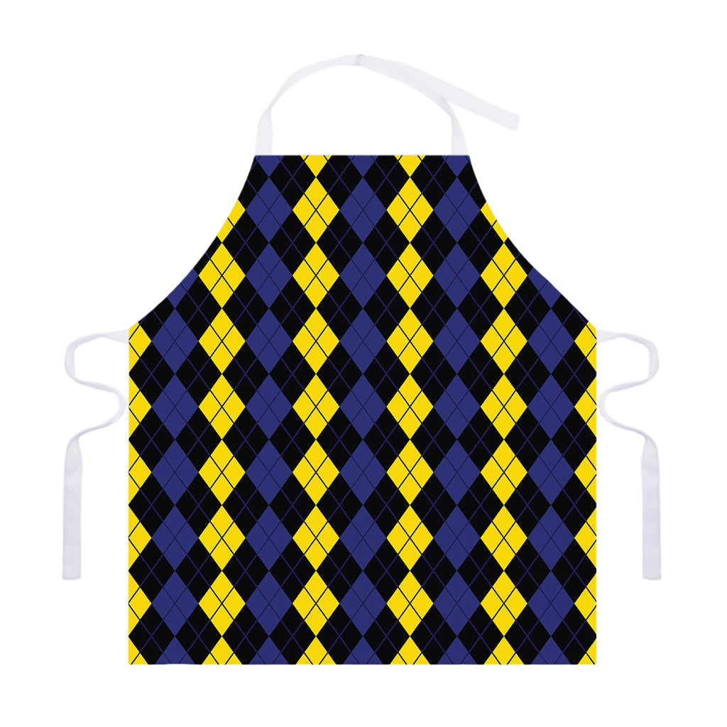 Yellow Black And Blue Argyle Print Adjustable Apron