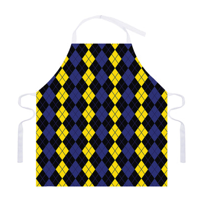 Yellow Black And Blue Argyle Print Adjustable Apron
