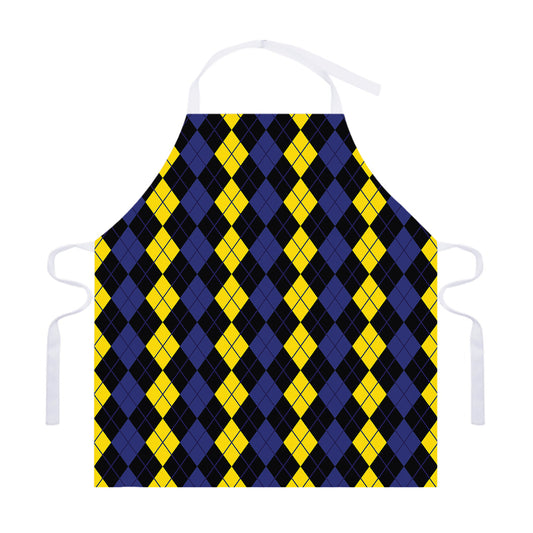 Yellow Black And Blue Argyle Print Adjustable Apron