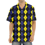 Yellow Black And Blue Argyle Print Aloha Shirt