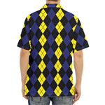 Yellow Black And Blue Argyle Print Aloha Shirt