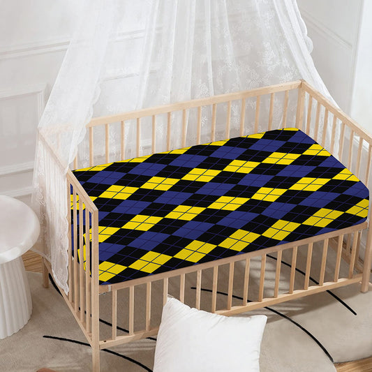 Yellow Black And Blue Argyle Print Baby Crib Sheet