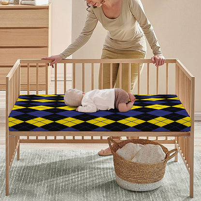 Yellow Black And Blue Argyle Print Baby Crib Sheet