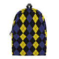 Yellow Black And Blue Argyle Print School Backpack