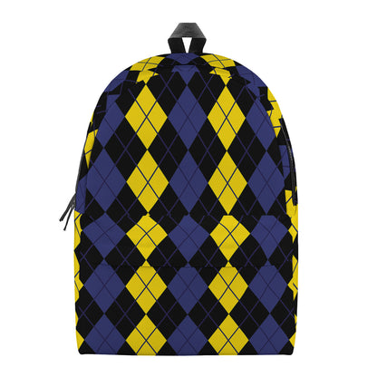 Yellow Black And Blue Argyle Print Backpack