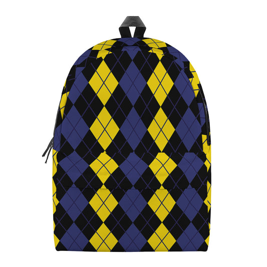Yellow Black And Blue Argyle Print Backpack