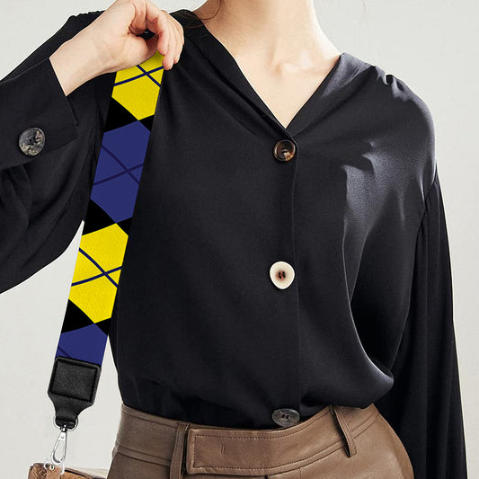 Yellow Black And Blue Argyle Print Bag Strap