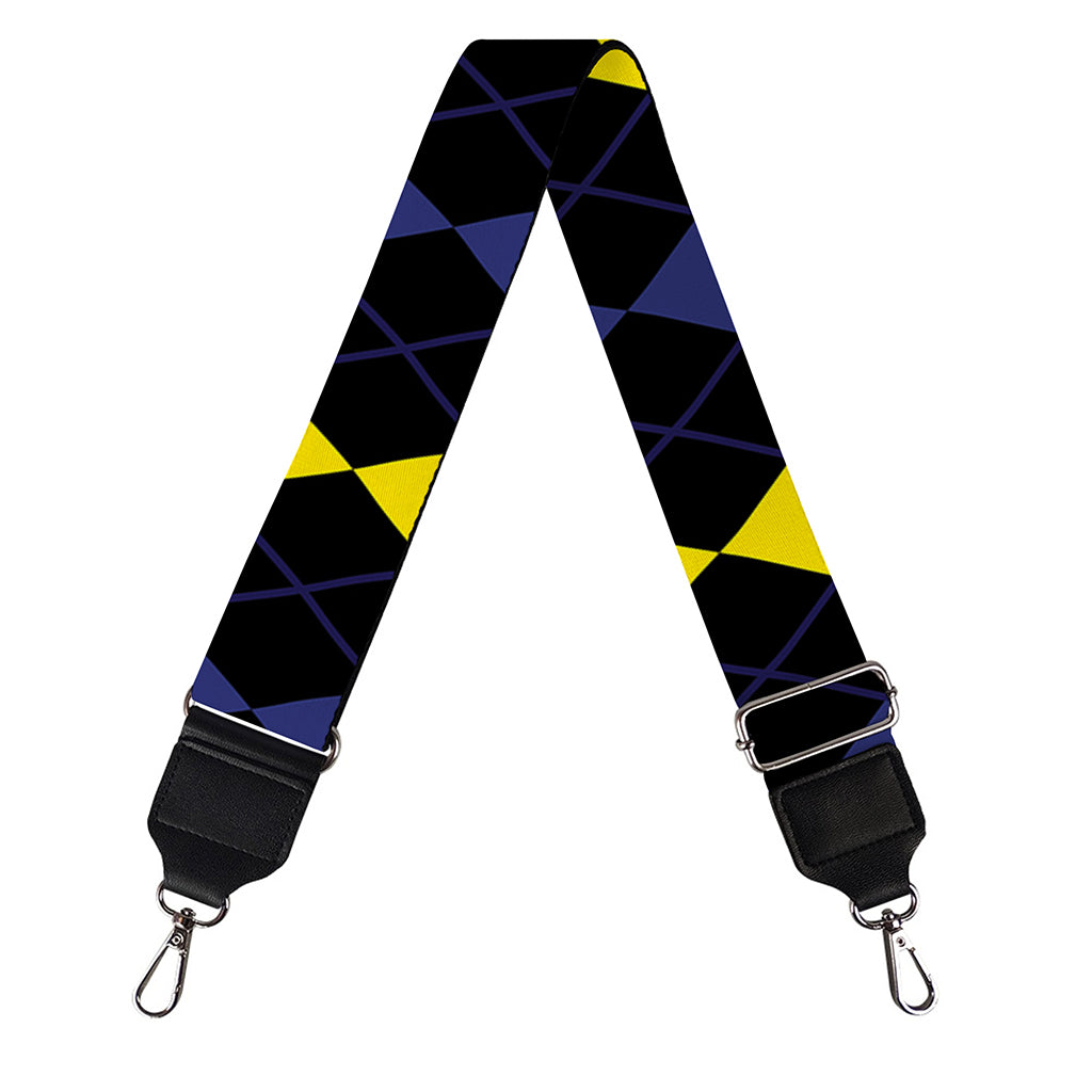 Yellow Black And Blue Argyle Print Bag Strap