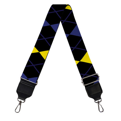 Yellow Black And Blue Argyle Print Bag Strap