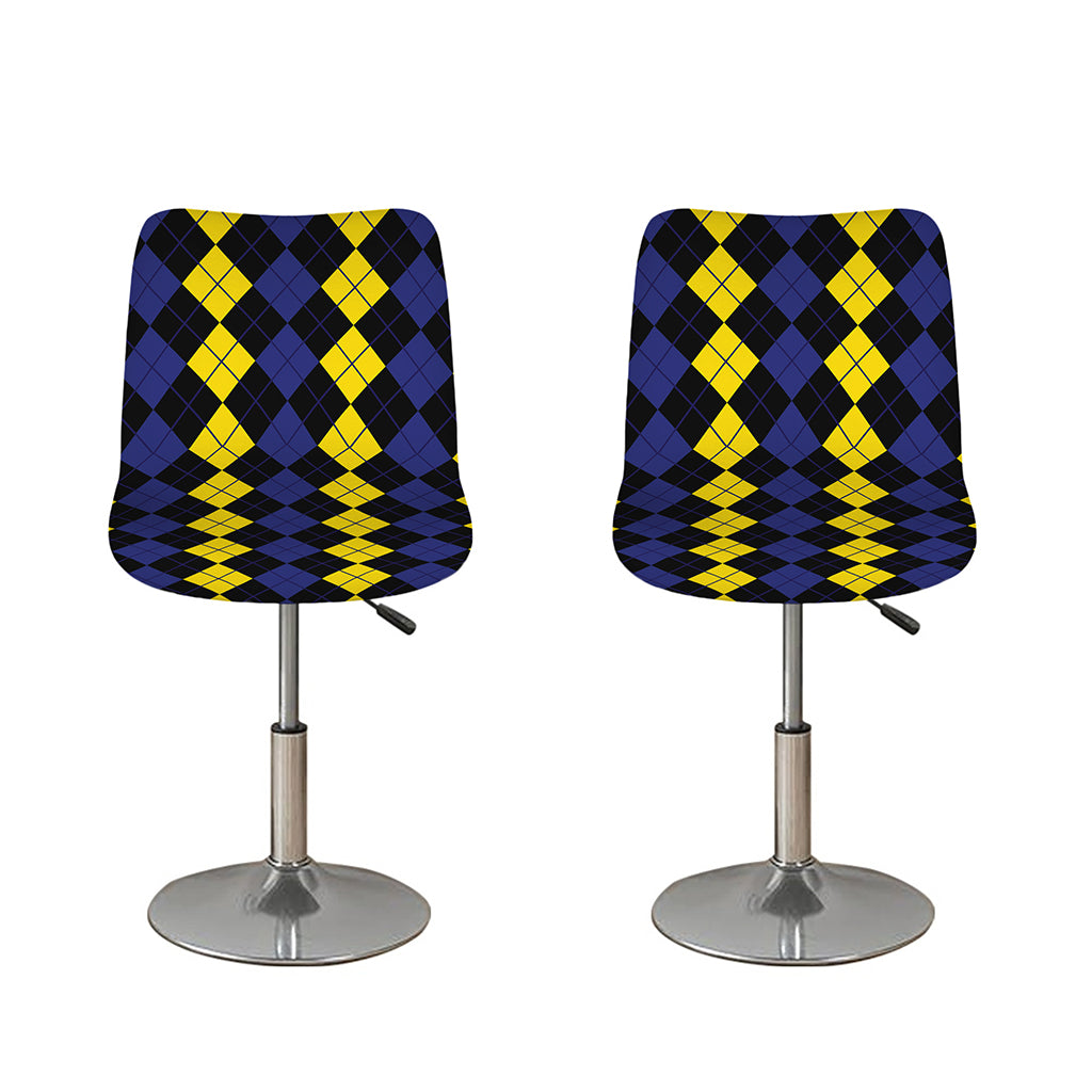 Yellow Black And Blue Argyle Print Bar Stool Covers