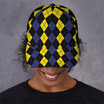 Yellow Black And Blue Argyle Print Baseball Cap