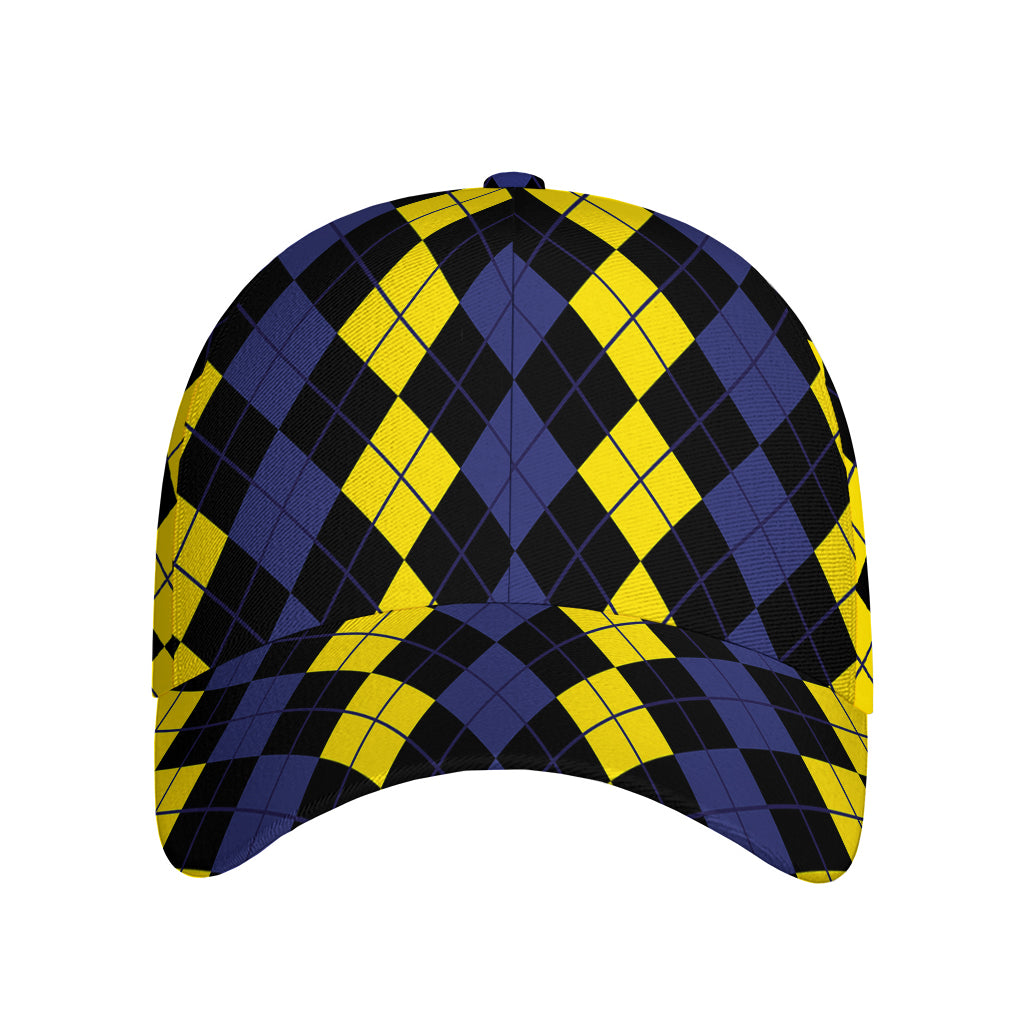 Yellow Black And Blue Argyle Print Baseball Cap