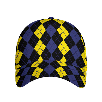 Yellow Black And Blue Argyle Print Baseball Cap