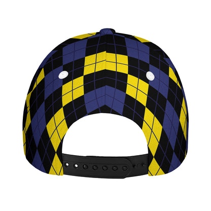 Yellow Black And Blue Argyle Print Baseball Cap