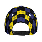 Yellow Black And Blue Argyle Print Baseball Cap