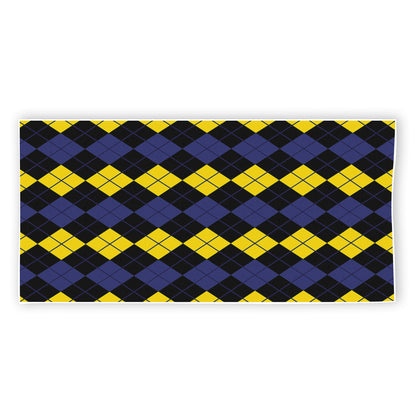 Yellow Black And Blue Argyle Print Beach Towel
