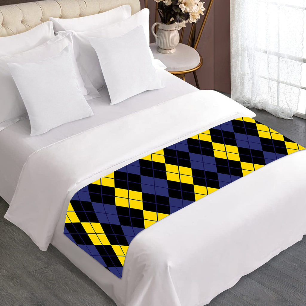 Yellow Black And Blue Argyle Print Bed Runner