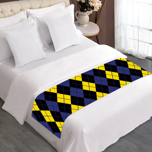 Yellow Black And Blue Argyle Print Bed Runner