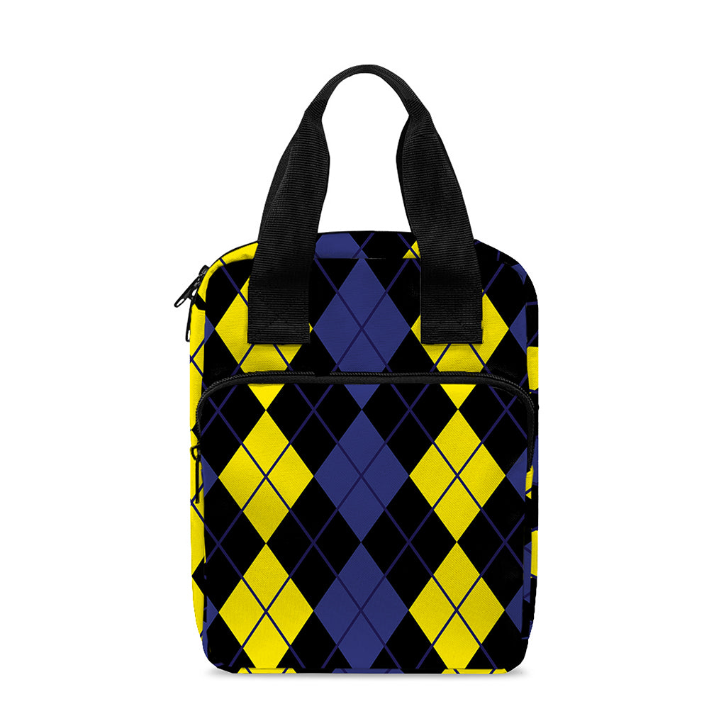 Yellow Black And Blue Argyle Print Bible Tote Bag