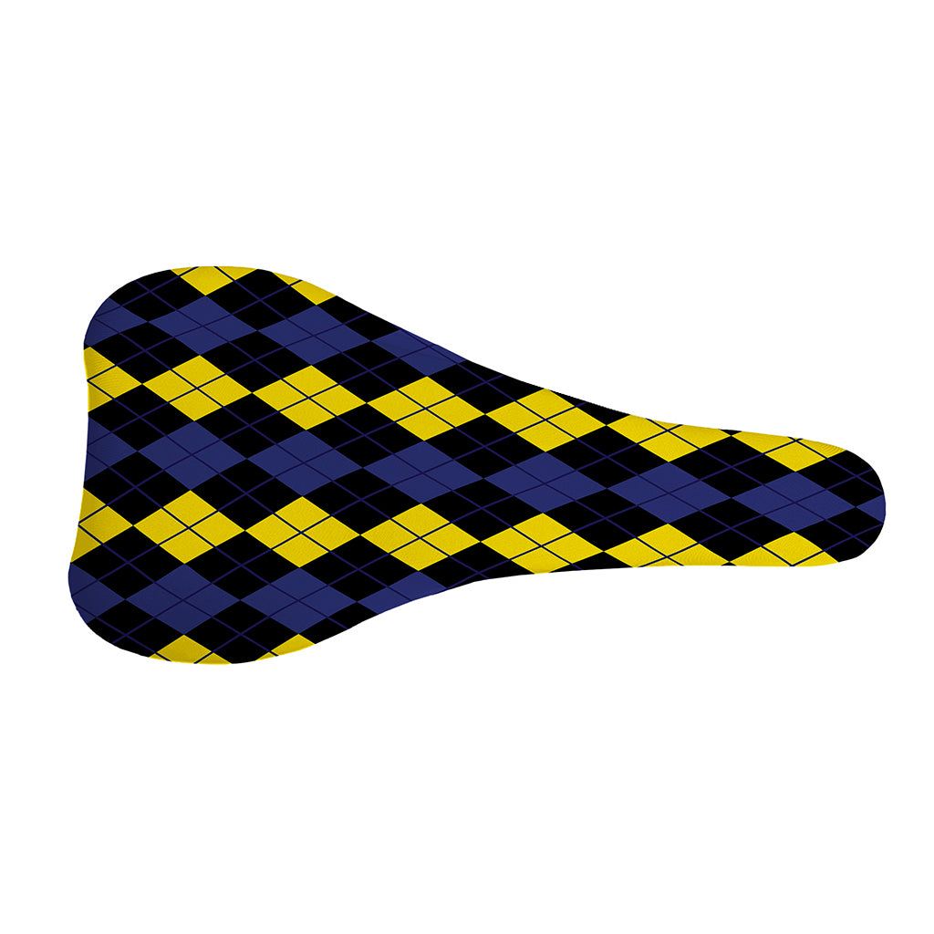 Yellow Black And Blue Argyle Print Bicycle Seat Cover