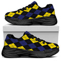 Yellow Black And Blue Argyle Print Black Chunky Shoes