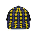 Yellow Black And Blue Argyle Print Black Mesh Trucker Hat
