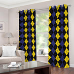 Yellow Black And Blue Argyle Print Blackout Grommet Curtains