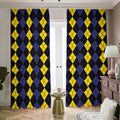 Yellow Black And Blue Argyle Print Dimout Pencil Pleat Curtains