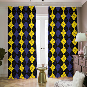 Yellow Black And Blue Argyle Print Blackout Pencil Pleat Curtains