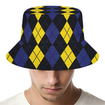 Yellow Black And Blue Argyle Print Bucket Hat
