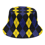 Yellow Black And Blue Argyle Print Bucket Hat