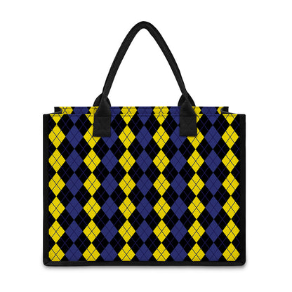 Yellow Black And Blue Argyle Print Canvas Tote Bag