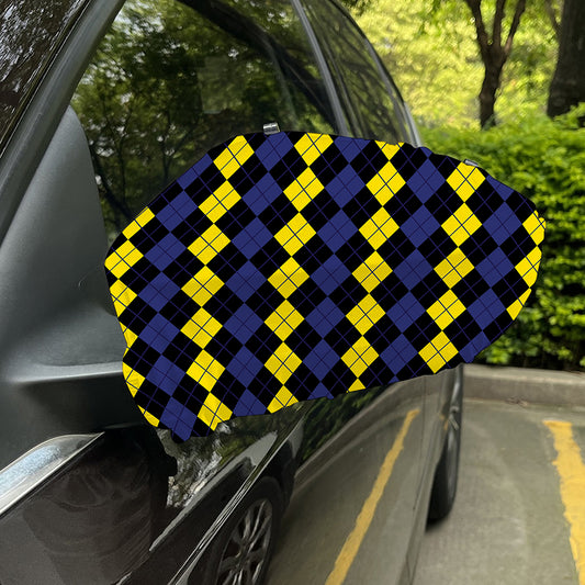 Yellow Black And Blue Argyle Print Car Side Mirror Covers
