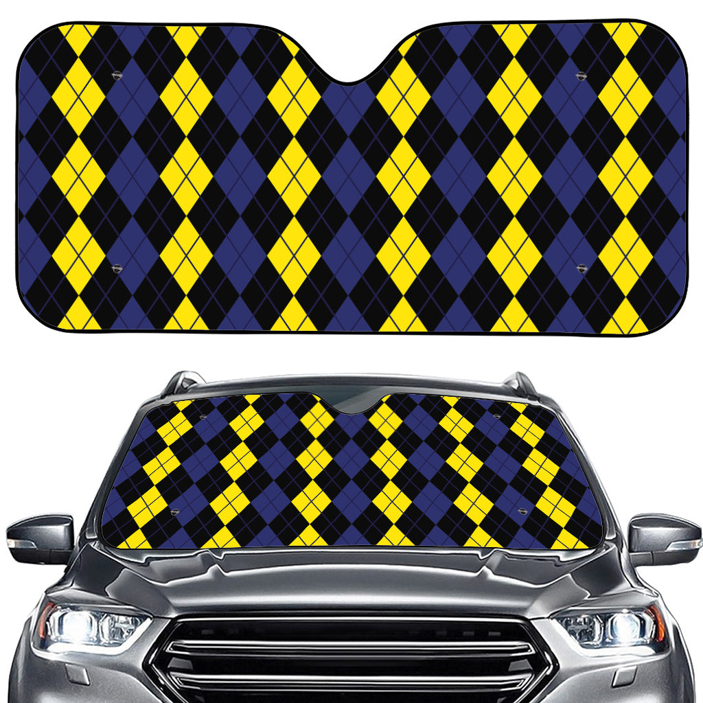 Yellow Black And Blue Argyle Print Car Windshield Sun Shade