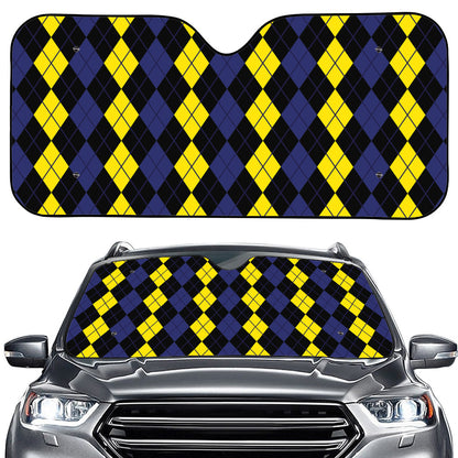 Yellow Black And Blue Argyle Print Car Windshield Sun Shade
