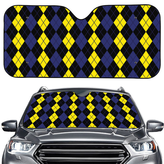 Yellow Black And Blue Argyle Print Car Windshield Sun Shade