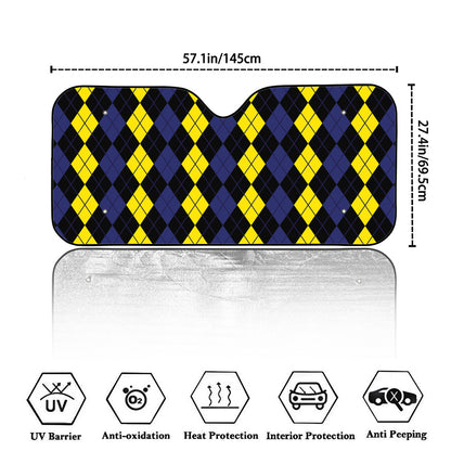 Yellow Black And Blue Argyle Print Car Windshield Sun Shade