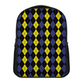 Yellow Black And Blue Argyle Print Casual Backpack