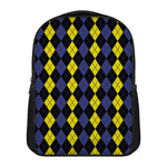 Yellow Black And Blue Argyle Print Casual Backpack