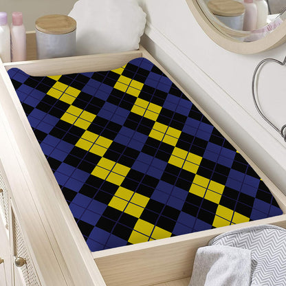 Yellow Black And Blue Argyle Print Changing Pad Cover