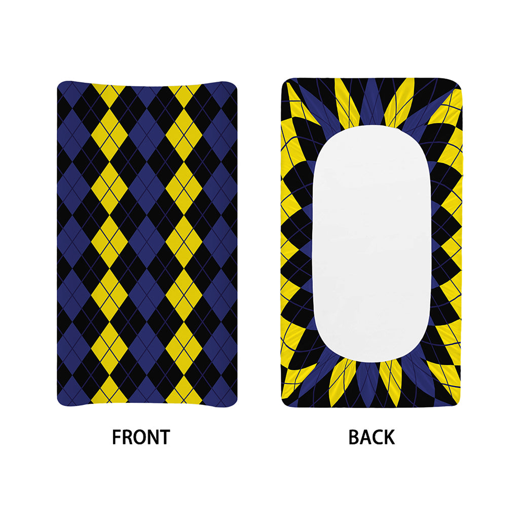 Yellow Black And Blue Argyle Print Changing Pad Cover