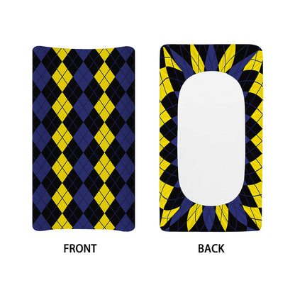 Yellow Black And Blue Argyle Print Changing Pad Cover