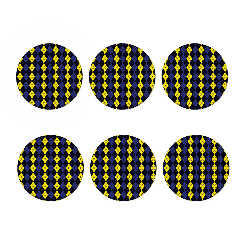 Yellow Black And Blue Argyle Print Coaster Set
