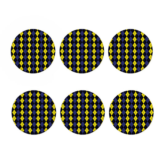 Yellow Black And Blue Argyle Print Coaster Set
